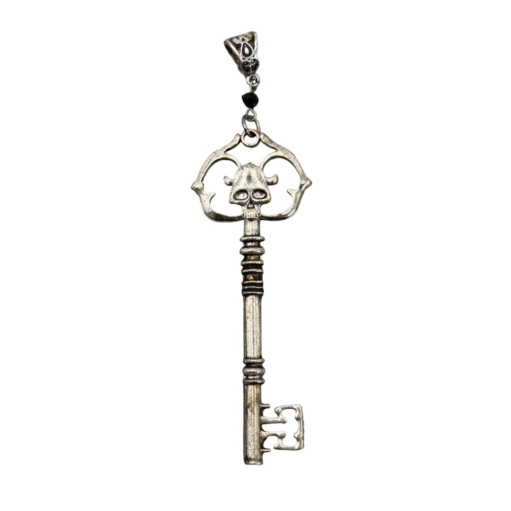 Gothic Skull Skeleton Key Pendant Silver Tone Large Steampunk Biker Charm 4.5in